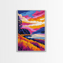 Mountain Lake, Vibrant Nature Art, Autumn Wall Decor, Landscape Painting, Framed Canvas Print, Cabin Wall Art, Scenic View Art