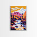 Autumn Waterfall, Mountain Landscape, Vibrant Nature, Scenic View, Framed Canvas Print, Living Room Wall Art, Fall Home Decor