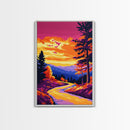 Serene Forest, Mountain Road, Scenic View, Golden Sunset, Canvas Print, Rustic Cabin Wall Art, Fall Home Decor, Nature Painting