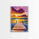 Tranquil Dock, Lake Sunset, Serene Landscape, Peaceful Wall Art, Canvas Print, Living Room Decor, Nature Artwork, Cabin Retreat