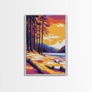 Forest Trees, Nature Art, Wilderness Decor, Vibrant Sunset, Framed Canvas Print, Cabin Wall Art, Rustic Home Decor, Scenic Landscape