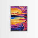 Beach Sunset, Tropical Art, Ocean Painting, Colorful Landscape, Framed Canvas Print, Coastal Home Decor, Living Room Wall Art, Seaside Art