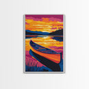 Canoe Reflection, Sunset Lake, Peaceful Waters, Framed Canvas Print, Nature Escape, Outdoor Decor, Bedroom Wall Art, Fall Vibes