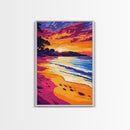 Beach Sunset Art, Coastal Ocean Painting, Vibrant Seascape Print, Tropical Wall Decor, Summer Beach Scene, Framed Canvas Print, Bedroom Art