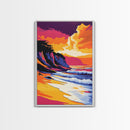 Ocean Waves Art, Coastal Beach Painting, Sunset Seascape Print, Vibrant Ocean View, Nautical Home Decor, Framed Canvas Print