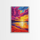 Sunset Beach, Ocean View, Coastal Wall Art, Vibrant Seascape, Living Room Decor, Nautical Aesthetic, Framed Canvas Print, Gift Idea