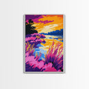 Colorful Lakeside, Canvas Print, Bold River Art, Nature Inspired Decor, Scenic Water View, Vibrant Landscape, Cozy Home Wall Art