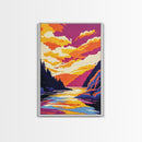 River Sunset Art, Colorful Nature Painting, Vibrant Landscape Canvas Print, Rustic Home Decor, Living Room Wall Art, Autumn Wall Art