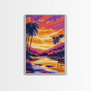 Palm Tree Sunset, Vibrant Beach Painting, Colorful Coastal Canvas Print, Tropical Home Decor, Boho Wall Art, Living Room Wall Art