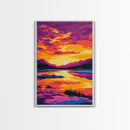 Sunset Reflection Art, Vibrant Lake Painting, Colorful Nature Canvas Print, Tranquil Home Decor, Boho Wall Art, Living Room Art