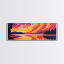 Fiery Sky Reflection, Mountain Lake Art, Vibrant Sunset Print, Nature Wall Decor, Framed Canvas Print, Living Room Wall Art, Bold