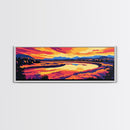 Autumn River, Sunset Landscape Painting, Colorful Nature Print, Scenic Wall Art, Framed Canvas Print, Living Room Decor, Boho Art