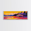 Lakeside Porch, Sunset Reflection, Rustic Cabin Art, Framed Canvas Print, Home Wall Decor, Peaceful Landscape, Autumn Aesthetic