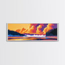 Foggy Lake, Pine Trees, Golden Sunset, Framed Canvas Print, Nature Art, Calming Wall Art, Rustic Home Aesthetic, Warm Earthy Tones