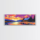 Forest Lake, Rocky Shoreline, Vibrant Sunset, Canvas Print, Fall Painting, Home Wall Art, Earthy Tones, Cabin Aesthetic, Warm Colors