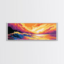 Ocean Wave, Coastal Sunset Art, Beach Wall Decor, Framed Canvas Print, Vibrant Seascape Painting, Nautical Home Accent, Gift Idea