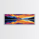 Reflective Lake, Mountain Sunset Art, Tranquil Nature Wall Decor, Framed Canvas Print, Scenic Landscape Painting, Large Wall Art, Gift Idea