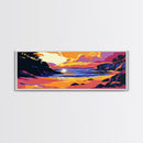 Coastal Sunset, Cliffside View, Ocean Horizon, Tranquil Beach Scene, Living Room Wall Art, Framed Canvas Print, Boho Decor