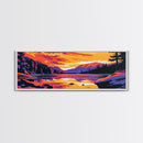 Sunset Lake, Nature Wall Art, Modern Landscape, Vibrant Colors, Wilderness Scene, Living Room Decor, Framed Canvas Print