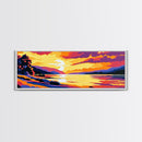 Sunset Over Water, Vibrant Landscape, Serene Lake, Cabin Retreat, Warm Color Palette, Living Room Decor, Canvas Print