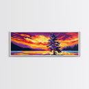 Sunset Pine Tree, Nature Wall Art, Wilderness Landscape, Adventure Decor, Framed Canvas Print, Vibrant Colors, Home Aesthetic