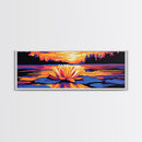 Water Lily Sunset, Tranquil Lake Art, Zen Wall Decor, Nature Inspired Print, Vibrant Landscape, Canvas Print, Relaxing Bedroom Art