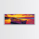 Wooden Rowboat, Lake Sunset Art, Nautical Wall Decor, Nature Inspired Print, Framed Canvas Print, Cabin Home Art, Peaceful Bedroom Decor