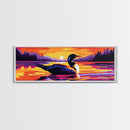 Lake Loon Sunset, Wildlife Wall Art, Tranquil Nature Scene, Cabin Decor, Framed Canvas Print, Vibrant Landscape, Living Room Artwork