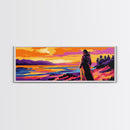Woman By Lake, Serene Landscape, Sunset Painting, Nature Art, Canvas Print, Cozy Bedroom Art, Modern Wall Decor, Boho Living Space