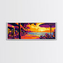 Beach Café, Ocean Sunset, Tropical Decor, Coastal Home Art, Canvas Print, Relaxing Living Room Wall Art, Travel Inspired Painting