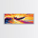Speedboat Wave, Vibrant Water Art, Sunset Adventure, Framed Canvas Print, Bold Colors, Nautical Decor, Modern Home, Ocean Lover