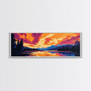 Forest Lake, Sunset Reflection, Framed Canvas Print, Cozy Cabin Decor, Vibrant Landscape, Fall Wall Art, Living Room Artwork, Nature Scene