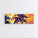 Tropical Palm Trees, Sunset Sky, Boho Wall Art, Framed Canvas Print, Beach House Decor, Vibrant Landscape, Coastal Artwork, Bedroom Art