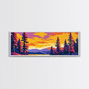 Autumn Pines, Sunset Landscape, Framed Canvas Print, Cozy Cabin Wall Art, Vibrant Nature Scene, Fall Decor, Living Room Artwork