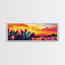 Desert Cactus, Sunset Glow, Framed Canvas Print, Boho Wall Art, Southwest Home Decor, Vibrant Nature Art, Rustic Landscape, Living Room Art