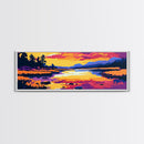 Sunset River, Autumn Landscape, Colorful Nature, Framed Canvas Print, Living Room Wall Art, Rustic Decor, Cabin Wall Hanging, Vibrant Art