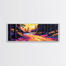 Forest Path, Scenic River, Golden Sunset, Framed Canvas Print, Rustic Home Decor, Nature Landscape Art, Cozy Cabin Decor, Fall Aesthetic