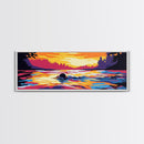 Sunset Swimmer, Water Reflection, Vibrant Wall Art, Framed Canvas Print, Living Room Decor, Modern Art, Colorful Home Accent