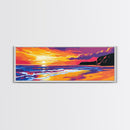 Golden Beach, Sunset Seascape, Ocean Art, Framed Canvas Print, Vibrant Coastal Scene, Nautical Living Room Decor, Waterscape Painting