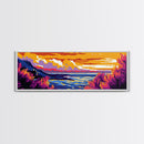 Sunset Coastline, Vibrant Seascape, Ocean View, Colorful Landscape, Framed Canvas Print, Living Room Wall Art, Beach House Decor