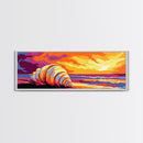 Seashell Beach, Vibrant Sunset, Coastal Art, Ocean Landscape, Framed Canvas Print, Living Room Wall Art, Tropical Decor, Warm Colors