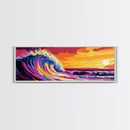 Giant Wave, Ocean Surf, Sunset Splash, Coastal Energy, Framed Canvas Print, Surfer Wall Art, Beach House Decor, Living Room Art