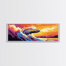 Jumping Fish, Ocean Wave, Sunset Fishing, Bold Seascape, Framed Canvas Print, Nautical Wall Art, Living Room Art, Sport Fishing Art