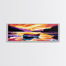 Canoe, Sunset, Reflection, Framed Canvas Print, Vibrant Lake Art, Wilderness Wall Decor, Boho Wall Art, Rustic Home Decor, Autumn Art