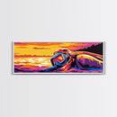Scuba Mask, Ocean, Sunset, Framed Canvas Print, Diving Wall Art, Beach House Decor, Ocean Adventure Painting, Modern Home Decor