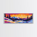 Winter Wonderland, Snowy Mountains, Sunset, Framed Canvas Print, Scenic Landscape Art, Cozy Christmas Decor, Nature Inspired Artwork