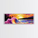 Crashing Wave, Sunset, Ocean Power, Framed Canvas Print, Surfer Wall Art, Beach House Decor, Coastal Color Palette, Vibrant Home Art