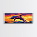 Jumping Dolphin, Ocean Wall Art, Marine Life, Vibrant Sea Decor, Framed Canvas Print, Beach House Art, Coastal Nature, Large Canvas