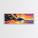 Tropical Beach, Sunset View, Ocean Vibes, Framed Canvas Print, Coastal Wall Art, Bedroom Decor, Palm Tree Artwork, Bohemian Style