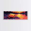 Water Lily, Tranquil Lake, Framed Canvas Print, Serene Nature Art, Zen Wall Decor, Sunset Reflection, Large Artwork, Bathroom Wall Art